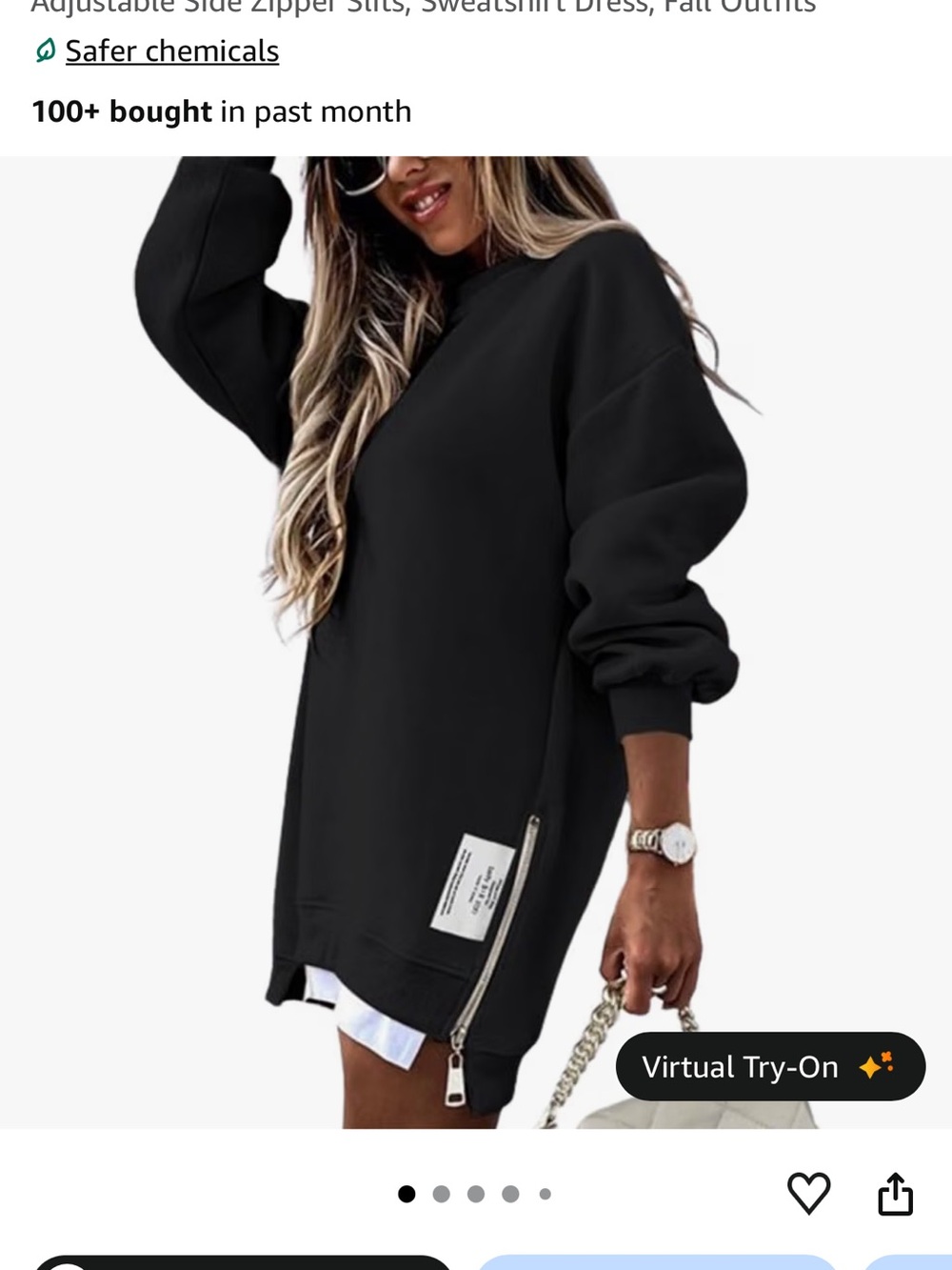 Mango Black Oversized Sweatshirt Dress with Side Zipper Detail - Picture 2 of 3